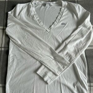 Lacoste Classic White V-Neck Long Sleeve Tee